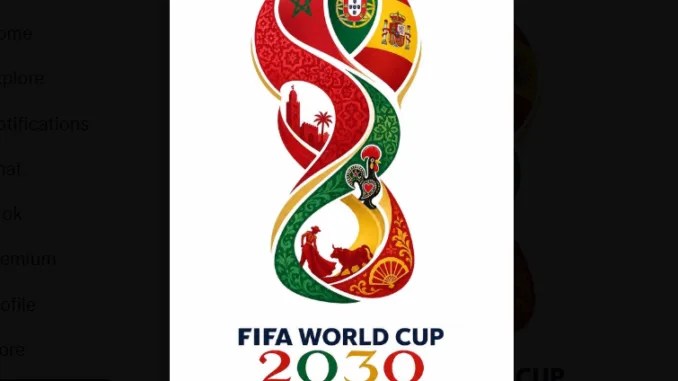 Fan designed 2030 World Cup logo featuring colorful host nation symbols