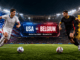 Argentina vs Egypt FIFA World Cup 2026 Round of 16 match preview with generic football players in a modern stadium.