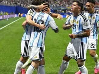 Argentina and Switzerland players competing before the FIFA World Cup 2026 quarterfinal match.