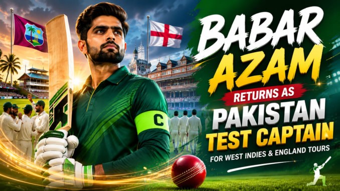 Babar Azam Reappointed Pakistan Test Captain Babar Azam returns as Pakistan Test captain ahead of the West Indies and England Test tours.