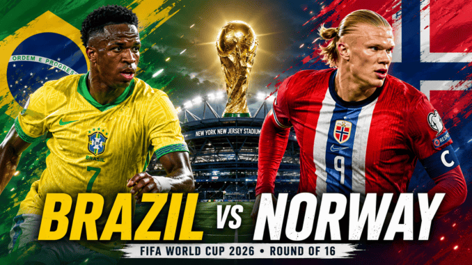 Brazil vs Norway World Cup 2026 Preview Brazil vs Norway FIFA World Cup 2026 Round of 16 match preview featuring Vinicius Junior and Erling Haaland.