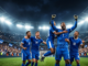 Generic Cabo Verde-inspired football players celebrating after reaching the FIFA World Championship knockout stage.