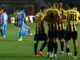 Generic football players competing during a UEFA Champions League qualifying match between Kairat Almaty and FK Sutjeska Nikšić.