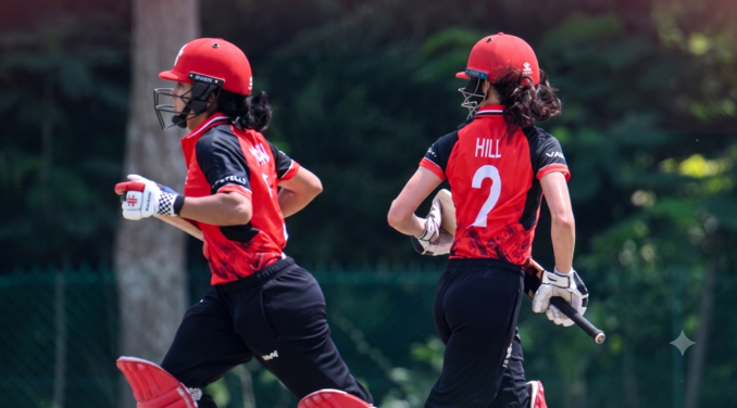 Hong Kong, China Women and Uganda Women players before the Women's T20I Quadrangular Series match in Windhoek.