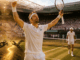 Grigor Dimitrov celebrates after defeating Matteo Berrettini at Wimbledon 2026.