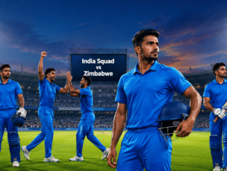 Fictional Indian cricket players celebrating after India's T20I squad announcement for the Zimbabwe tour 2026.