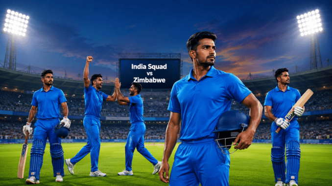 India Announce T20I Squad for Zimbabwe Tour 2026 Fictional Indian cricket players celebrating after India's T20I squad announcement for the Zimbabwe tour 2026.