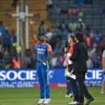 India captain Shreyas Iyer and England captain Harry Brook during the toss before the first T20I at Riverside Ground, Chester-le-Street.