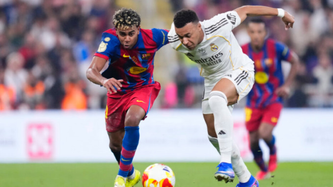 Lamine Yamal vs Kylian Mbappé Knockout Rivalry Lamine Yamal and Kylian Mbappé compete during a major international football knockout match.
