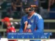 Mayank Yadav bowling during India's T20I victory over Zimbabwe