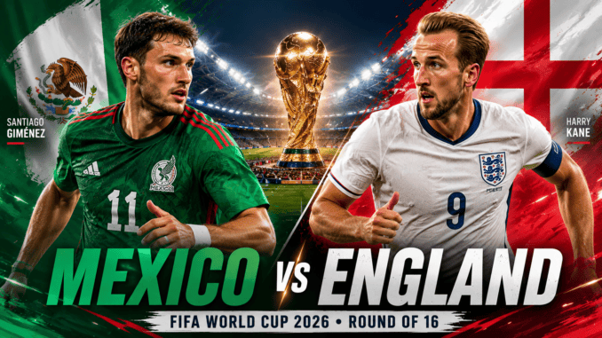 Mexico vs England FIFA World Cup 2026 Preview Mexico vs England FIFA World Cup 2026 Round of 16 featuring England and Mexico ahead of the knockout clash.