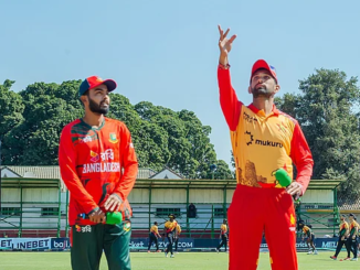 Nahid Rana leaves the field after suffering a side strain during the Zimbabwe T20I series