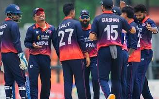 Nepal vs Namibia players during the ICC Cricket World Cup League Two match in Utrecht.