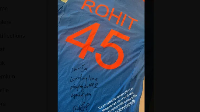 Rohit Sharma presents signed jersey to Jos Buttler after Lord's ODI
