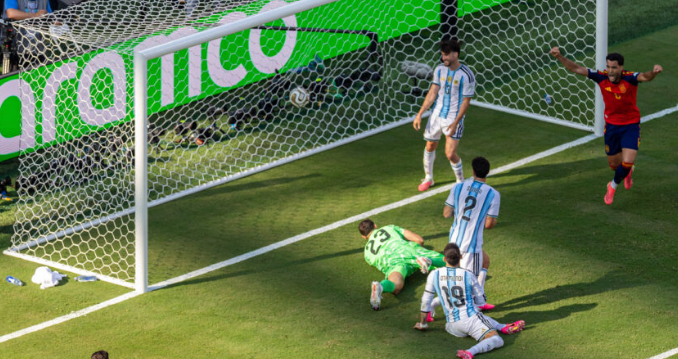 Spain vs Argentina FIFA World Cup Final Ferran Torres celebrates after scoring the winning goal for Spain against Argentina in the FIFA World Cup Final.