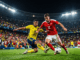 Switzerland and Colombia players competing during the FIFA World Championship Round of 16 preview match.