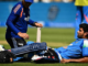 Washington Sundar walks off the field after suffering a hamstring injury during the England ODI.