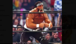 Hulk Hogan during an iconic WrestleMania entrance before cheering fans