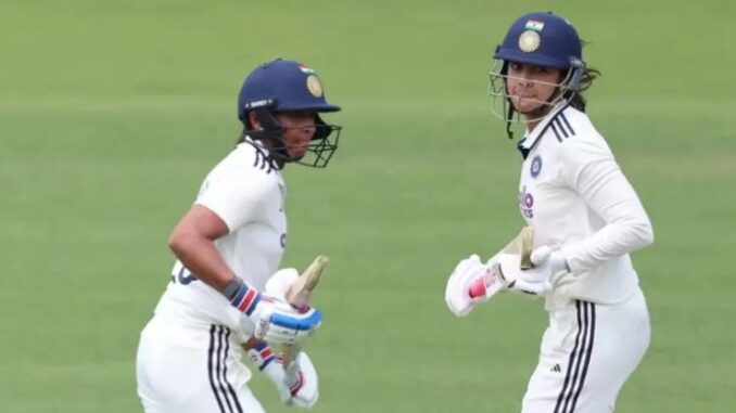 Yastika Bhatia celebrates her century during the India Women vs England Women Test at Lord's.